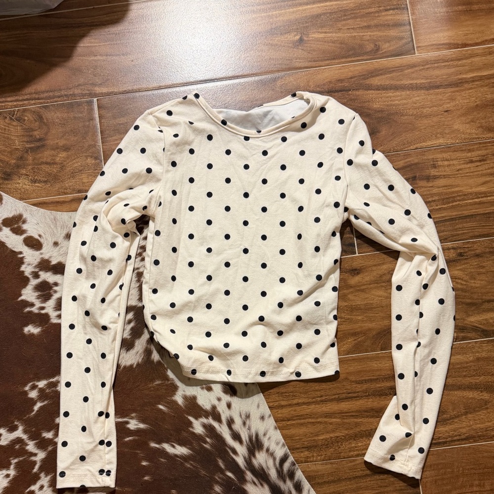 SHEIN Cream and Black Polka Dot Long Sleeve Top